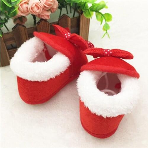 2019 Infant 2019 winter Warm Shoes for Newborn Baby Girls Cute Bow Soft Crib Sole Boots baby kids pink red First Walkers