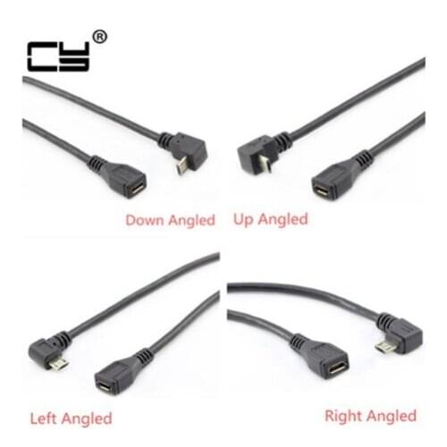 90 Degree Right & Left & Up & Down Micro USB 2.0 5Pin Male to Female to Extension connector cable Long plug Connector Angled