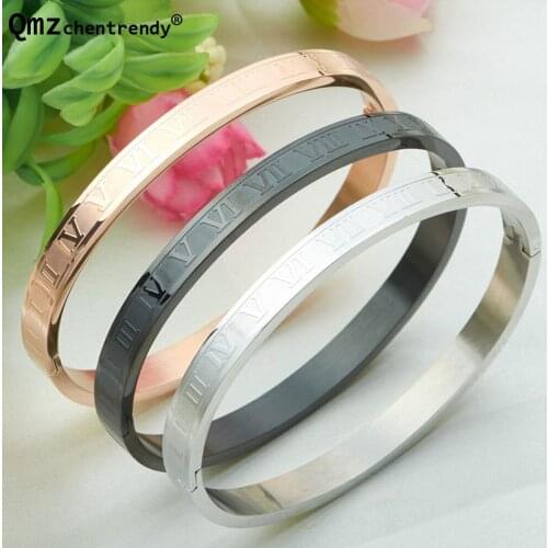A couples 2016 Rose Gold Black Cuff Jewelry Stainless Steel Love Letter Roman Numerals Bracelet Men Women Bangle for lovers