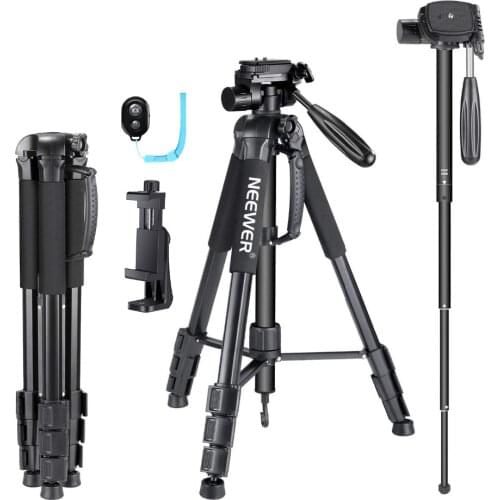 Neewer 70 inches Aluminium Camera Tripod Monopod with 3-Way Swivel Pan Head,Cellphone Holder,Bluetooth Remote,Bag (SAB264)