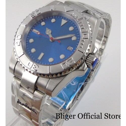 BLIGER Nologo Blue Sunburst 40mm Automatic Men Watch No Magnifier Oyster Bracelet NH35A MIYOTA 8215 Solid Back Sapphrie Crystal