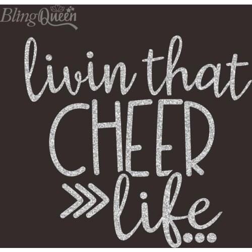 BlingQueen 12PCS/LOT Iron on Heat Transfer Washable Vinyl Patches Glitter Transfers Living that Cheer life Design
