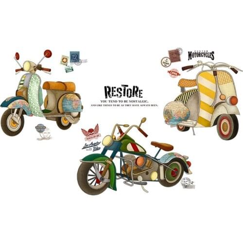 Big Cartoon Retro Motorcycle Wall Sticker Personality Study Restaurant Bar KTV Background Decoration Stickers Baby Boy Room Gift