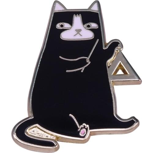 Black cat music pin cute animal badge funny art gift