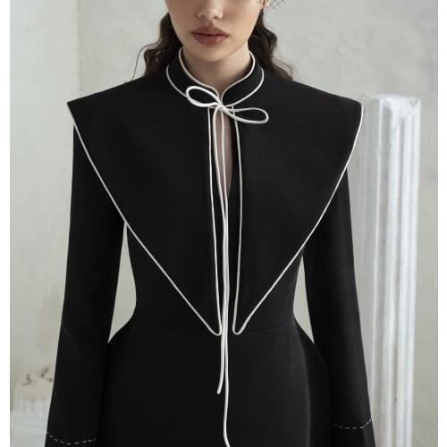 Tailor shop little black dress Retro Slim and thin black female light luxury dress Semi-Formal Dresses black with white trim