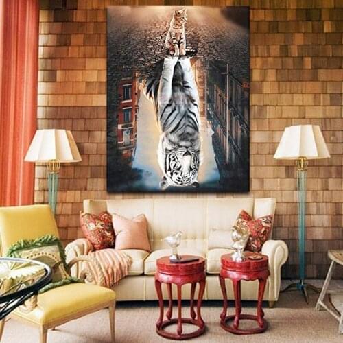 DIY colorings pictures by numbers withThe cats reflection picture drawing Relief painting by numbers framed Home