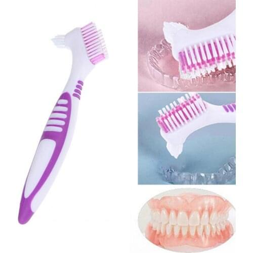 Double Side Denture Toothbrush Ergonomics Handle Plastic Multi Layered Bristles False Teeth Oral Care Brush for Home Use