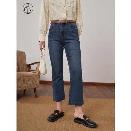 DUSHU Plus size high waist flared jeans Women casual streetwear blue denim pants Spring summer fringe vintage skinny jeans pants