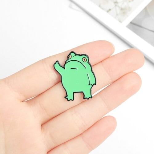 Cartoon Frog Enamel Pin Brooch Funny Green Frog Middle Finger Pin Fashion Jewelry for Bags Clothes Caps Decor