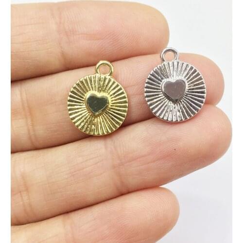 Eruifa 20pcs 12mm Zinc Alloy Popular Heart Coin Charms Wholesales Necklace,Earring Bracelet Jewelry DIY Handmade 2 Color