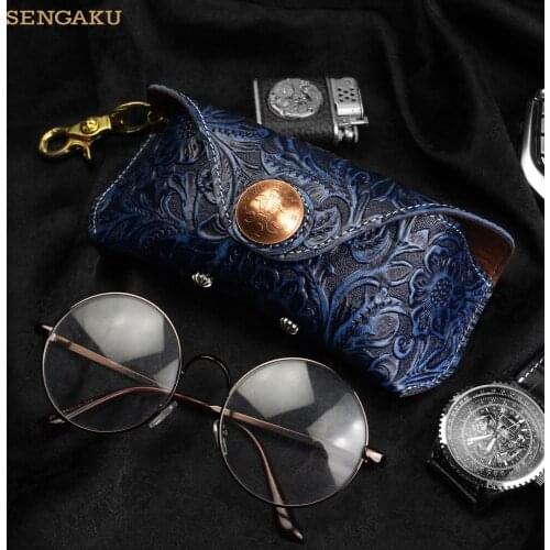 Handmade Genuine Leather Eyewear Cases Cover for Sunglasses Womens Eyeglasses Bag Female Men Reading Glasses Box with Metal