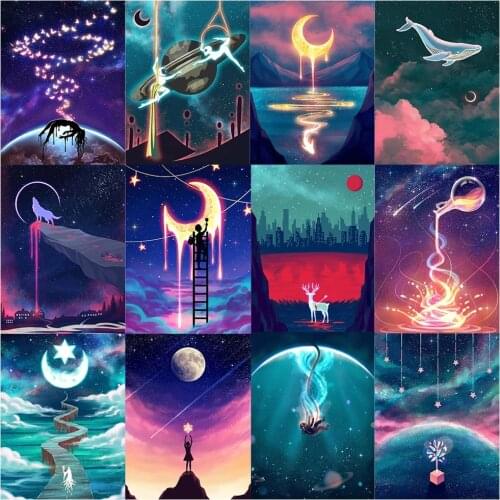 Full Square/round Cartoon Moon Diamond Painting 5D Diy Anime Scenery Mosaic Rhinestone Embroidery Wall Art Pictures Home Decor