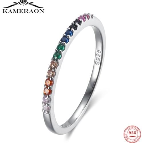 S925 Sterling Silver Colored Zircon Womens Rings Fashion Thin Simple Rings for Women Exquisite Fine Jewelry