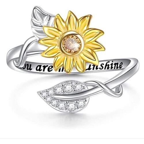 Sunflower Leaf Ring for Woman You Are My Sunshine Romantic Lettering Sunflower Rings Ladies Summer Engagement Party Jewelry Gift