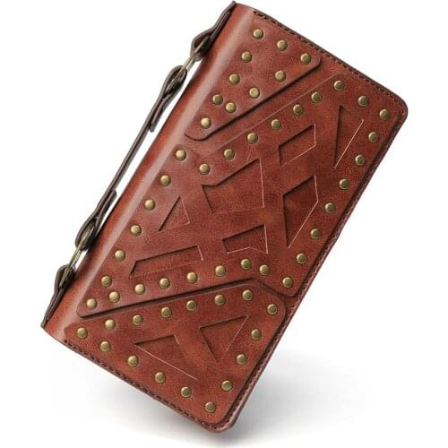 Steampunk PU Leather printing Wallet Fashion Designer bottle Wallet for Women Rivet Decoration Purse Ladies Retro Card Holder T2