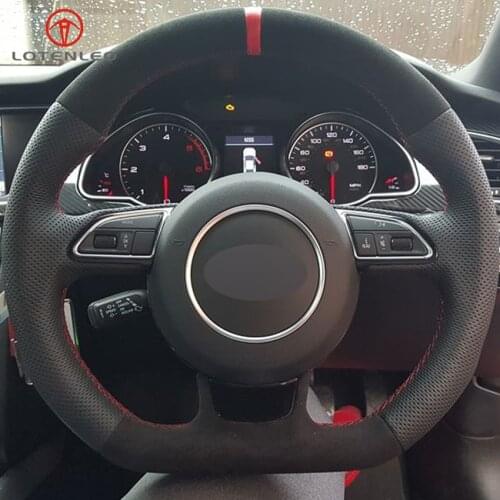 LQTENLEO Black Leather Suede DIY Hand-stitched Car Steering Wheel Cover for Audi A5 A7 RS7 S7 SQ5 S6 S5 RS5 S4 RS4 S3 2012-2018