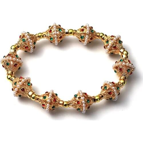 MADALENA SARARA AAA Zircon Inlaid Gold Tone Copper Alloy Bracelet Marvelous Nation Element Bead Bracelet Simulated Pearl Inlaid