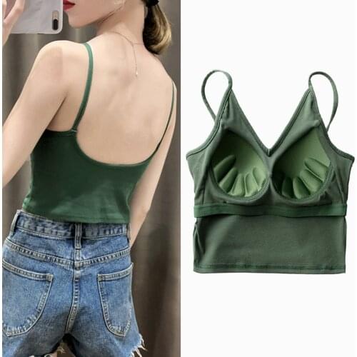 Sexy Open Back Padded Tank Top built in bra top U Neck Summer Padded Womens Crop Top Women Seamless Summer Underwear Lingerie