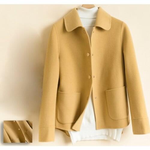 Korean Style Fashion Short Women Wool Coats Single Breasted Pockets Slim Woolen Coat 2021 New Autumn Female Ovecoat 4XL