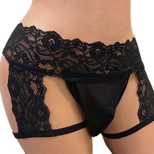 Top Fashion Sexy MenS Black Lace Three-Point Panties European And American Sexy Underwear