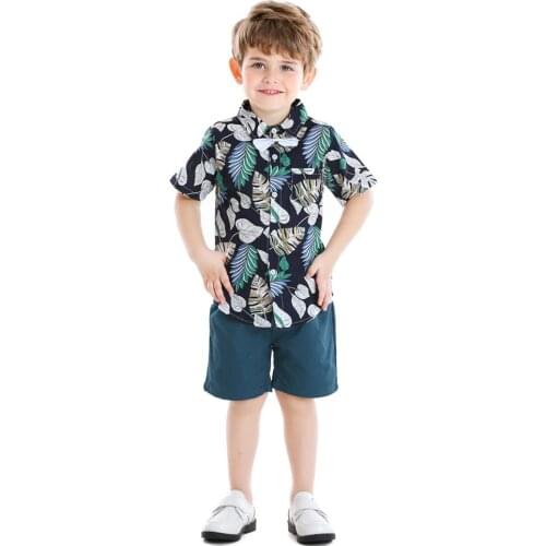 Fashion Kids Baby Boys Summer Clothing set Leaves Print shirt tops +Pockets Shorts Baby boy clothes sets Outfits