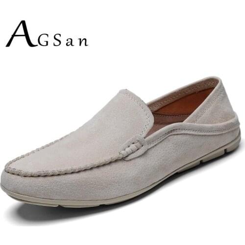 AGSan Genuine Leather Loafers Men Suede Leather Driving Shoes Handmade Leather Casual Shoes Classic Moccasins Big Size 47 46 Men