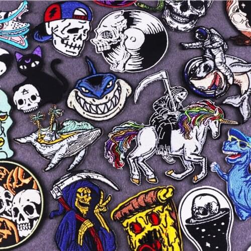 Skull Punk Patch Stripes Embroideried Patches for Clothing DIY Iron On Patches On Clothes Ghost Skull Patch Badges Applique