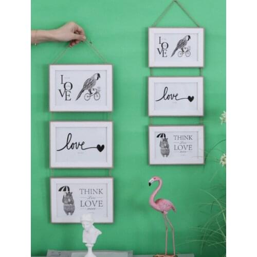 Picture Frame Photo Holder Wall Hanging Seamless Nail Europe 3 Connected Wood Clip Shelf Paper Stand Home Livingroom Decoration