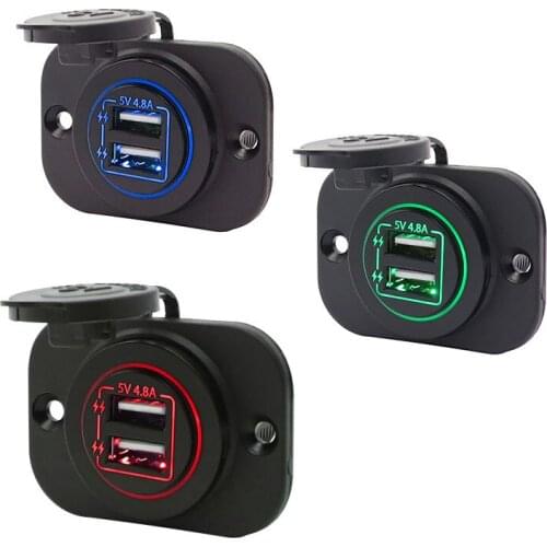 New 12V-24V Waterproof Car Doul USB Charger Socket 5V 4.8A LED Digital Display For Marine RV Boat Motorcycle Truck power adapter