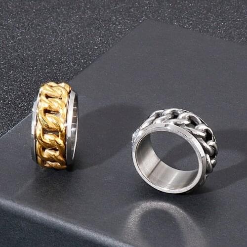 New stainless steel rotatable ring personality fashion mens titanium steel chain ring