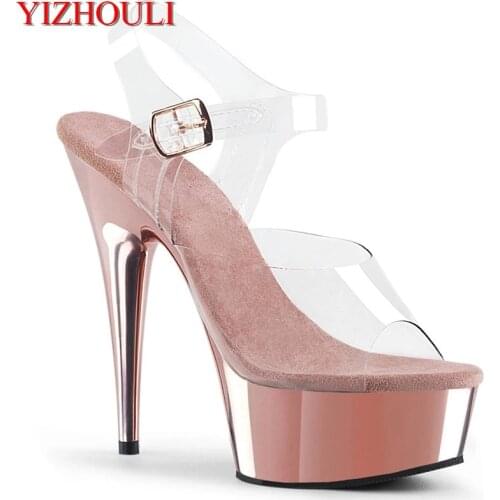New nightclub sandals, 6 inch rose gold, electroplated stiletto heels 15cm, high-heeled pumps, model party pole, dancing shoes