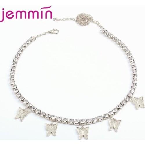 925 Sterling Silver Adjustable Necklace for Women Radiant Clear CZ Cute Butterfly Pendant Necklace Fine Jewelry