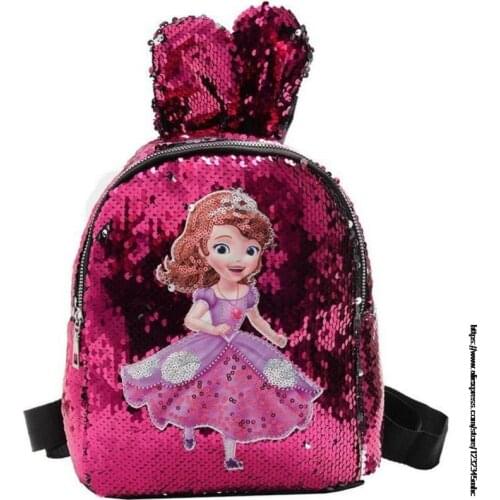 Disney Sofia Princess Glitter Sequins Backpack For Teenage Girls Fashion Bling Rucksack Students School Bag Mochilas