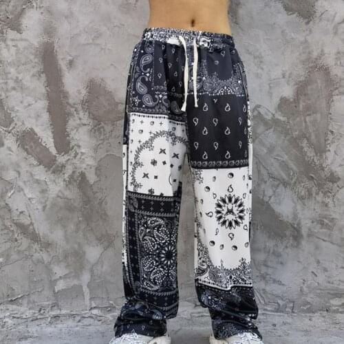 Loose Wide Leg Printed Sports Pants Sweatpants Fashion Men Hip Hop Drawstring Casual Pants Men Joggers Sweatpants Track Pants