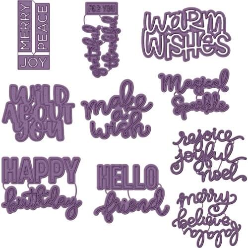 Warm Greetings Special Words Set Make A Wish Merry Thankful Joyful Metal Cutting Dies For DIY Scrapbooking Album Craft New Dies