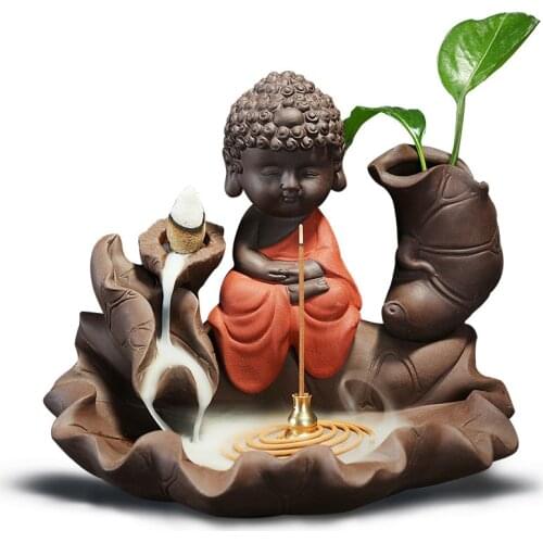 Flower Vase Lotus Wonderland Backflow Incense Censer Buddha Lotus Burner Stick Holder with Copper Gourd Creative Home Decor