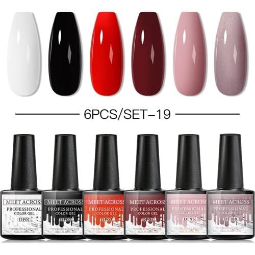 MEET ACROSS Gel Nail Polish Set 6PCS Nail Kit Set Glitter vernis Semi Permanent Base Top Coat UV LED Nail Art Gel Polish Set