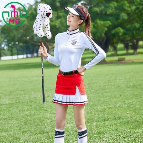 MG Uniform Golf Apparel Women Long Sleeve T Shirt Sports Spring Autumn Wear Lady Clothes WhiteRed Suit Pleated Short Skirt Pants