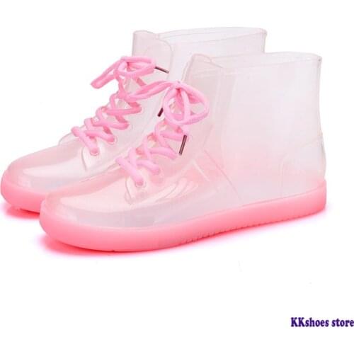 Womens Rain Boots PVC Waterproof Shoes 2020 Fashion Transparent Female Ankle Boot Rubber Sole Non-Slip Woman Rain Boots Shoes