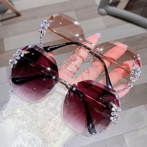 2021 Vintage Fashion Oversized Rimless Sunglasses Women Famous Luxury Brand Design Sexy Diamond Square Female Sun Glasses Hot