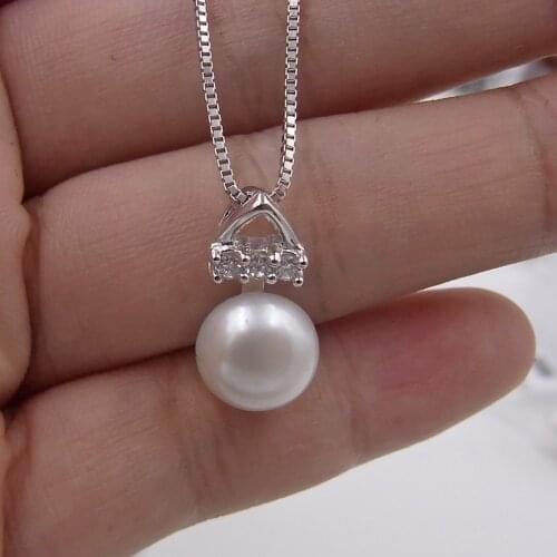 Natural freshwater pearls pendant with 18inch 925 sterling silver Box Chain necklace 8.5mm via pearl Fine jewelry gift for women