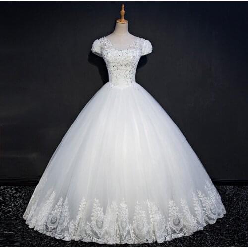 White Ivory 2020 Cap Sleeves O Neck bride wedding Dress plus size slim spring and summer women wedding dress