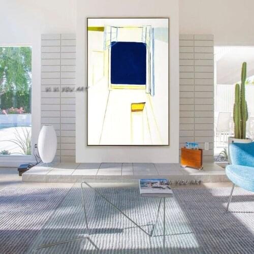 100% Handmade Abstract Painting Original Large Canvas Wall Art Contemporary Blue Minimalist Modern Oil Painting Decoration