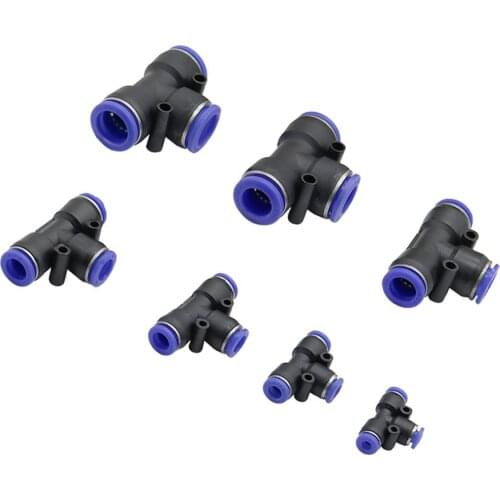 3 Way T shaped Pneumatic Connector 4mm 6mm 8mm 10mm 12mm 14mm 16mm OD Pipe Push In Air Gas Slip Lock Quick Connector Adapters