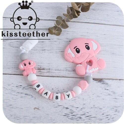 Kissteether 5pc Silicone Teethers Mini Elephant Beads DIY Baby Teething Pacifier Chain Toy Cartoon Animal Jewelry Beads BPA Free