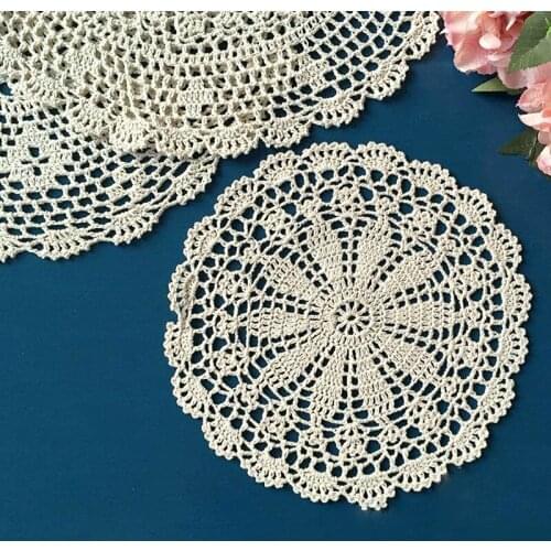 6PCS/LOT Round doily cotton hand made Crochet cup mat, Beige and White 25CMX25CM /30x30cm/35x35cm Round Coaster Place Mat