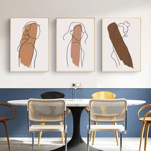 Abstract Canvas Painting Line Girl Posters Prints Boho Modern Wall Art Picture Living Room Decoration