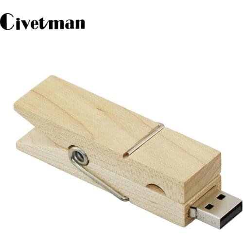Wooden Clip USB Flash Drive 8GB 16GB 32GB 64GB 128GB 256GB Memory Stick Wood Clip USB Flash Disk Pen Drive Thumbdrive USB Stick