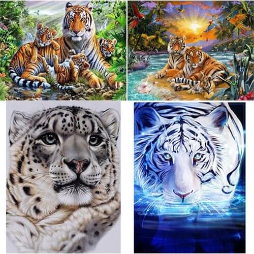 DIY 5D Diamond Painting Tiger Full Round Diamond Embroidery Mosaic Animals Pictures of Rhinestones Cross Stitch Home Decor