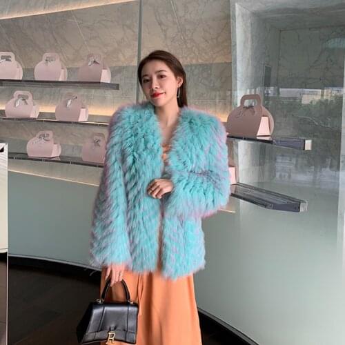 Ftangaiur Blue Fur Coats